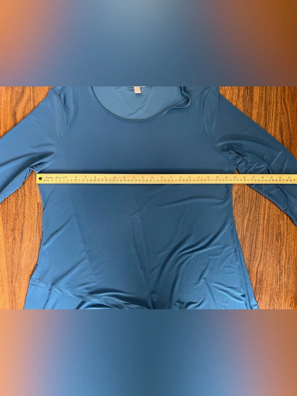 Roz & Ali Blue Tunic 3/4 Sleeve Asymmetrical Shark Bite Hem Women’s Blouse Sz XL